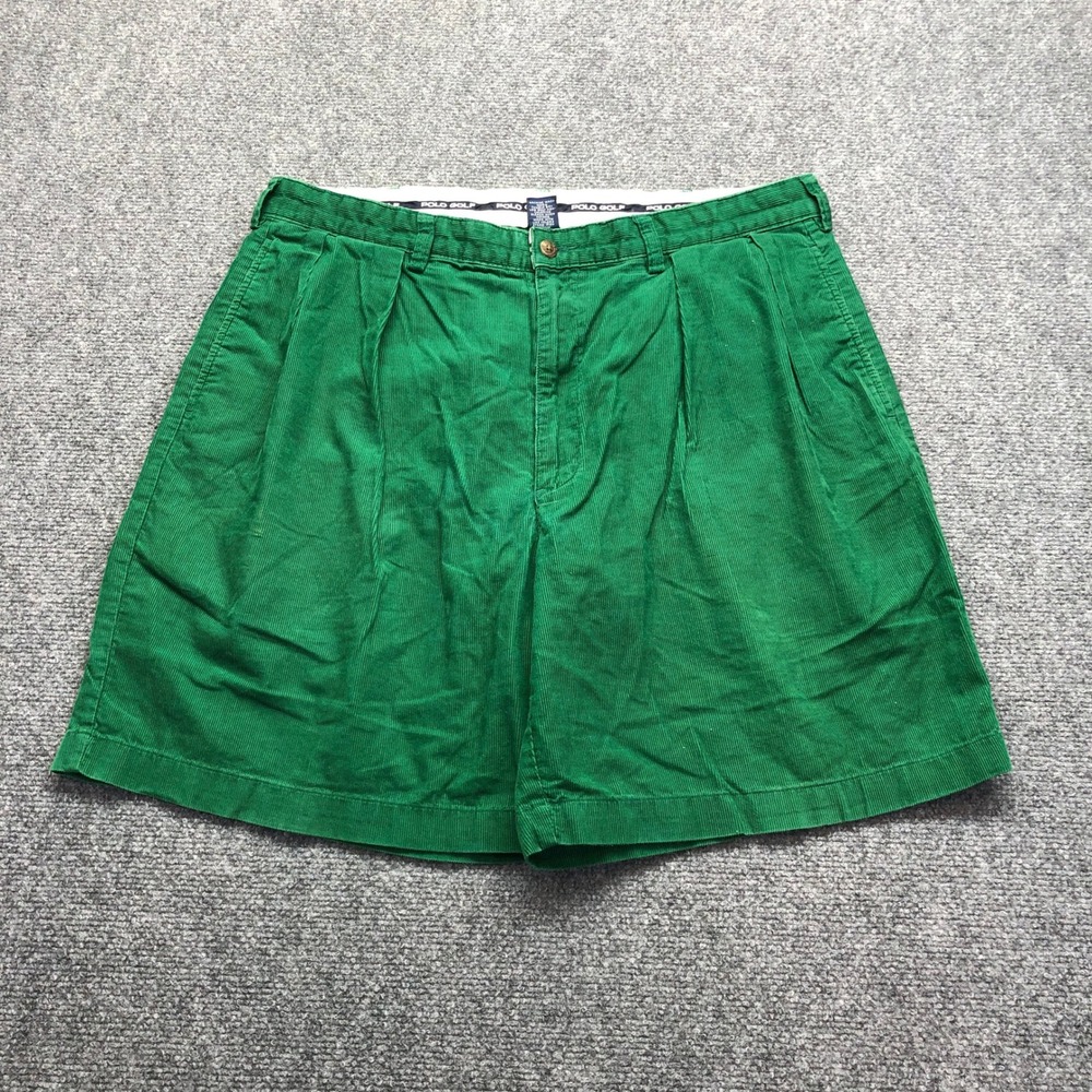 Polo Golf Ralph Lauren Mens Green Corduroy Pleated Shorts Size 36